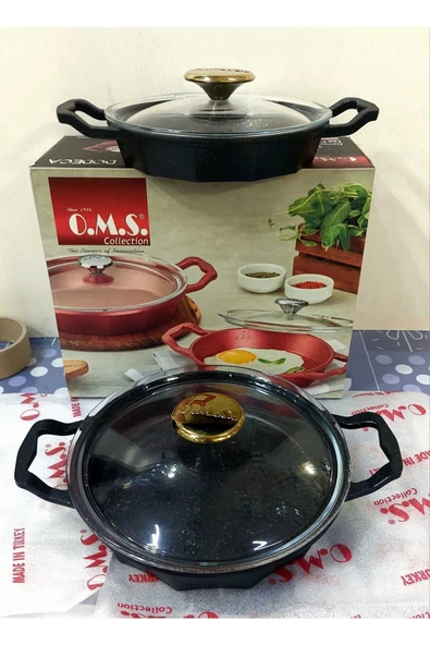 OMS 3726 Dodeca Döküm İkili Kapaklı Bio granit Sahan Seti 18-22cm Siyah - 2