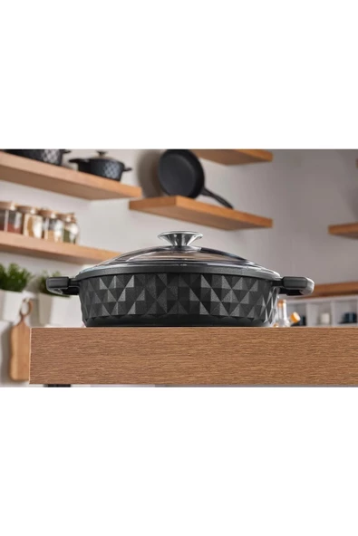 Taç Bella Cam Kapak Döküm Basık Tencere 28 Cm - 3