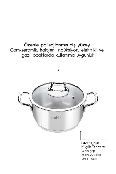 Nehir Silver Klasik 6 Parça Derin Çelik Tencere Seti - 2