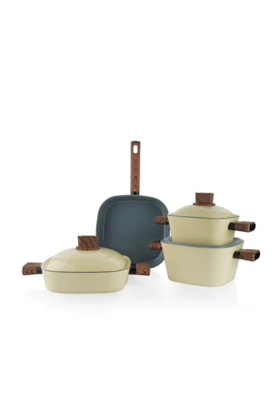 Schafer Challenger Seramik Tencere Seti 7 Parça-krem - Resim 2