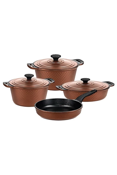 OMS Trıana - 3536 - 7 Parça Biogranit, Döküm, Tencere , Tava, Çeyiz Seti - Bronz Renk