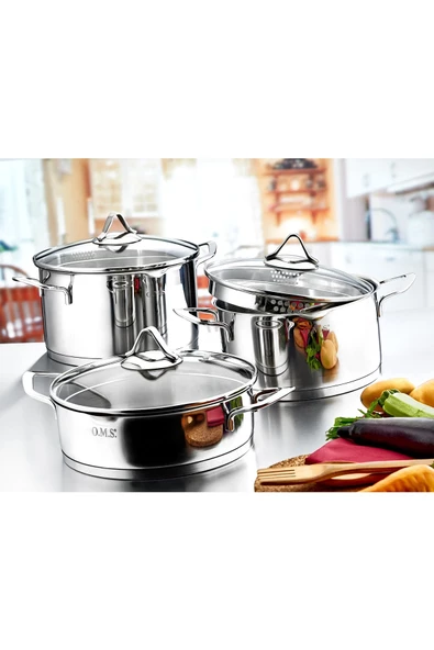 OMS 10 Parça Silindir Tencere Seti 1057 - Resim 5