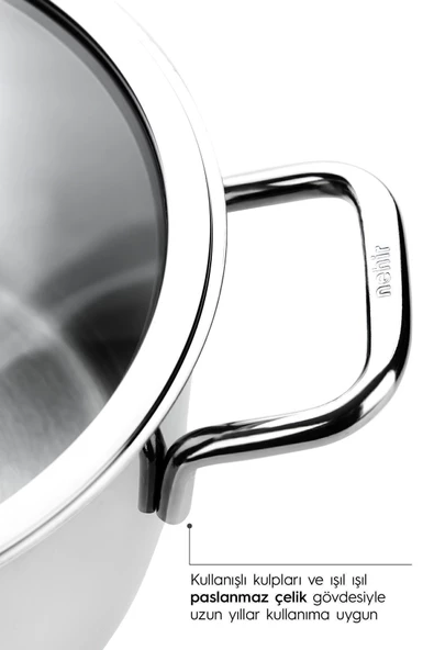 Nehir Silver Klasik 6 Parça Derin Çelik Tencere Seti - 3