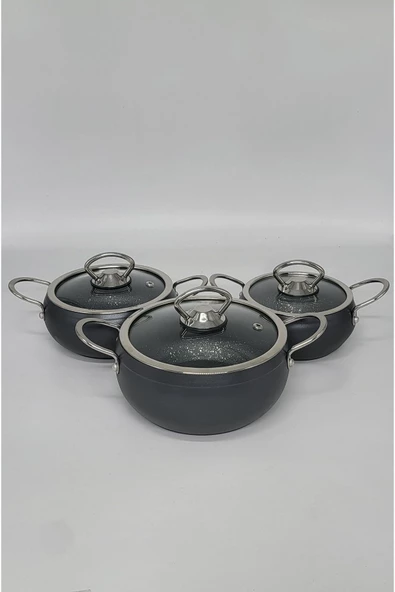 OMS 3554 - 6 Parça, Bio Granit, Sağlıklı, Mini Küre Mama, Çorba Tencere Seti Antrasit Renk - 7