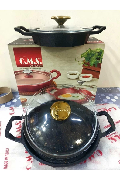 OMS 3726 Dodeca Döküm İkili Kapaklı Bio granit Sahan Seti 18-22cm Siyah - 3