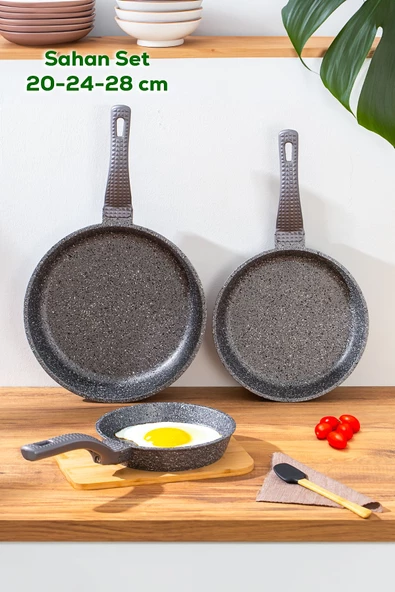 OMS 3737 Döküm Granit 3 Parça Tava Seti Gri (20-24-28 cm)