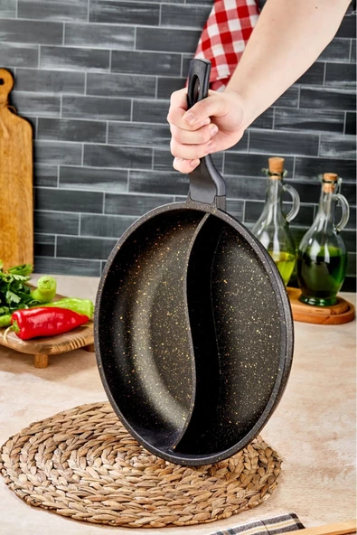 Cooker CKR3373  İki Bölmeli Döküm Granit Tava-32cm Siyah