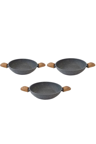 Leydi Marble Natura Granit Sahan Yumurta Tavası 18 Cm - 20 Cm - 22 Cm Set