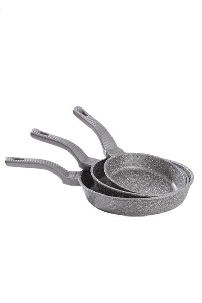 OMS 3737 Döküm Granit 3 Parça Tava Seti Gri (20-24-28 cm) - Resim 3