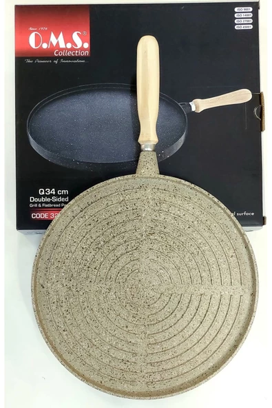 OMS Granit 34cm Çift Taraflı Döküm Grill Gözleme Tava -Kumbeji