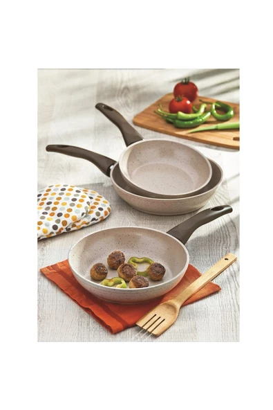 gülsan Safran 3 Boy Kapaksız Granit Tava Seti 24-26-28cm