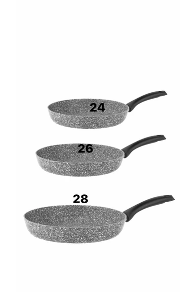 Taç 3 Parça Ultra Granit Tava Seti 24-26-28Cm Gri Taç 3 lü tava takımı
