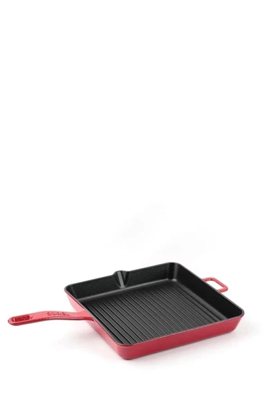 ERGENÇLER Sürel Degrade Kırmızı Kapaksız Kare Izgara Demirdöküm Tava 30x30cm