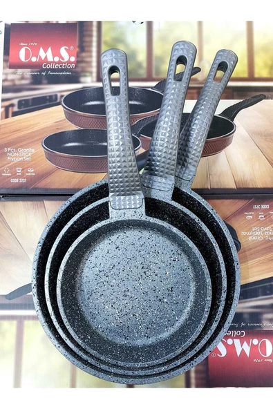OMS 3737 Fry Pan Döküm Granit Kaplamalı  3 Parça Tava Seti Gri (20-24-28 cm) - 2