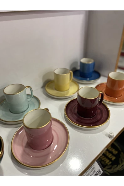 OMS PASLANMAZ Colorful Chıque 12 Parça Türk Kahvesi Fincan Takımı - 2
