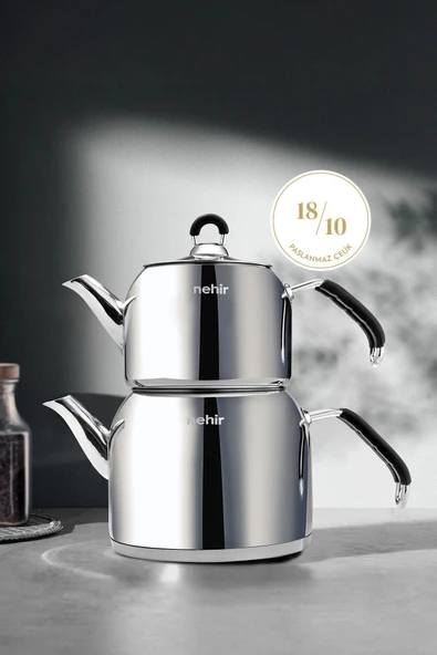 Nehir Modern Midi Orta Boy 1-2 Lt. Paslanmaz Çelik Çaydanlık Takımı