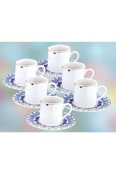 OMS PASLANMAZ Oms Collection 11116 Mavi Star 6 Kişilik Kahve Fincan Takımı - 2