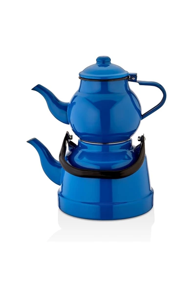 Ebru Metal 22 Parça Lalenaz Emaye Nostaljik Orta Boy Çaydanlık  Ve Çay Seti Takımı - 2