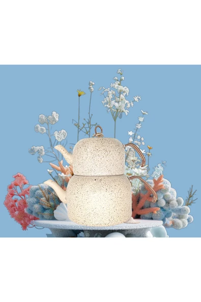 OMS 8250 ANDIAMO - (L) Boy - 4 Parça - Bio Granit, Sağlıklı PFOA, PTFE Free Çaydanlık Seti Kum Beji