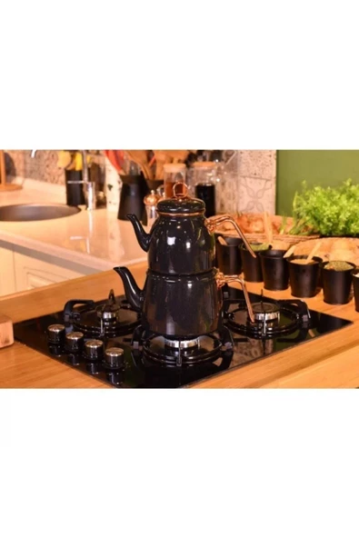 OMS Emaye Çaydanlık Takımı- Koyu Gri - Resim 6