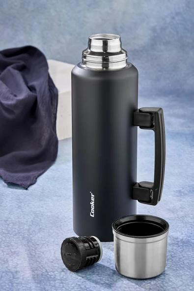 Cooker 1.5 LT KULPLU PASLANMAZ ÇELİK TERMOS-SİYAH - 4