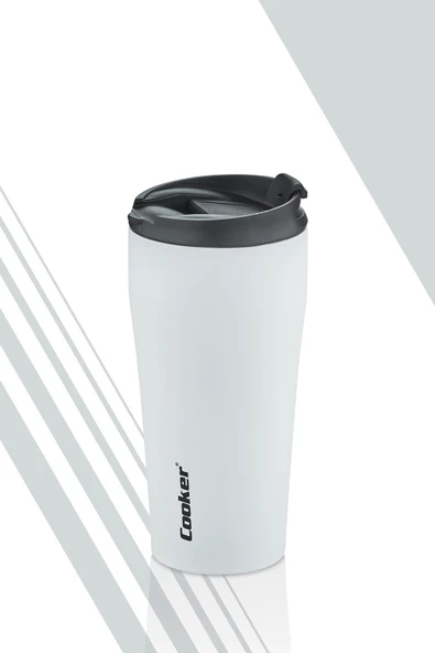 Cooker 0,40 ml Çift Kat Paslanmaz Çelik Termos ( Çay Kahve Piknik Kamp Outdoor Ofis Otel Kafe Okul )-beyaz - 2