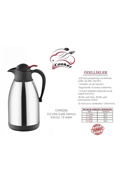 Cooker Çiftkatlı Çelik Termos 2 Lt - 2