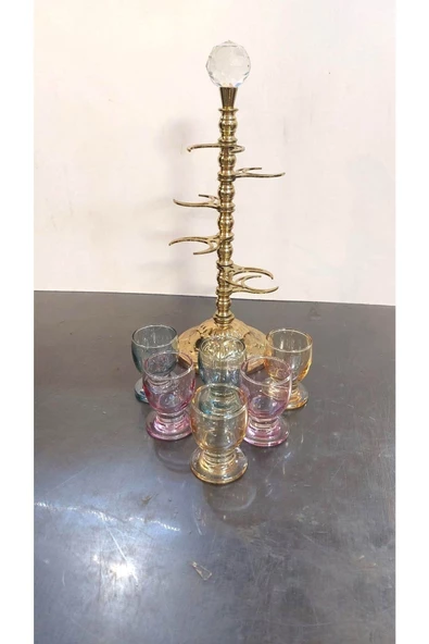 NATUREL 7 Parça Metal Standlı Kahve Yanı-likör Cam Bardak Takımı - 2