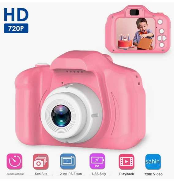 QASUL PEMBE 2.0 İnç IPS Ekran Darbeye Dayanıklı Çocuk Dijital Selfie HD Video Kamera  Çocuk Kamerası - 2