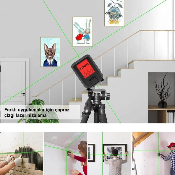 KOBB KBL90G 30 Metre Profesyonel Yatay ve Dikey Otomatik Hizalamalı Yeşil Çapraz Çizgi Lazer Distomat - Resim 4