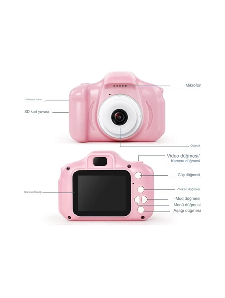 Mini Fotoğraf Makinesi Çocuk İçin Eğitici Video Kamera 1080p Hd Ekran Digital Usb Şarjlı Lens Camera - 4