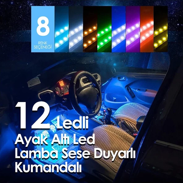 FRT Ottoman Ayak Altı Led 12 Ledli Lamba Sese Duyarlı Led Müziğe Duyarlı Led