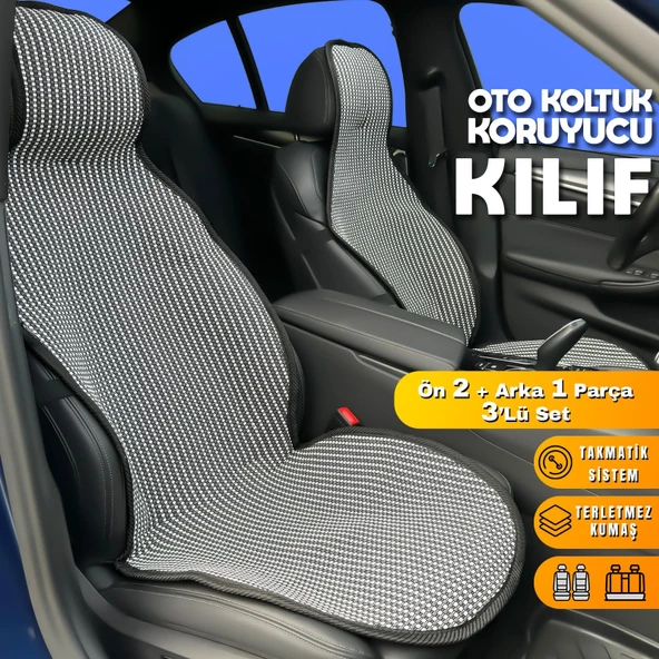 Renault Kangoo Uyumlu Koltuk Kılıfı Minder Çizgili Füme Beyaz 2+1 Ön Arka Set ürün görseli