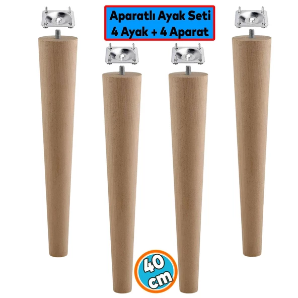 4 Adet Aparatlı Ahşap Mobilya Ayağı 40 cm Sehpa Zigon Orta Masa Puf Tabure Tv Ünitesi Ayakları M8