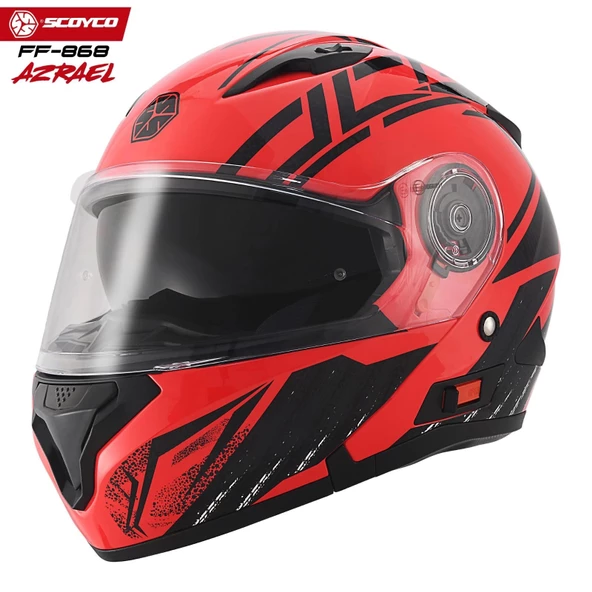 SCOYCO FF-868 AZRAEL KIRMIZI-SİYAH ÇENE AÇILIR GÜNEŞ VİZÖRLÜ KASK ürün görseli