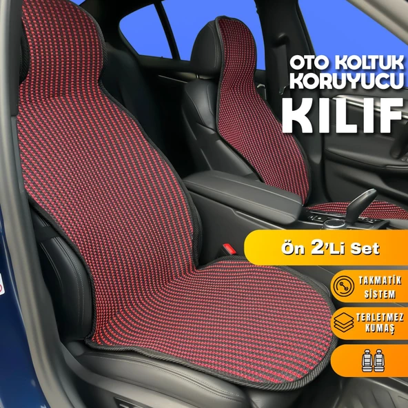 Volkswagen Passat Uyumlu Koltuk Kılıfı Minder Çizgili Siyah Kırmızı 2+1 Ön Arka Set
