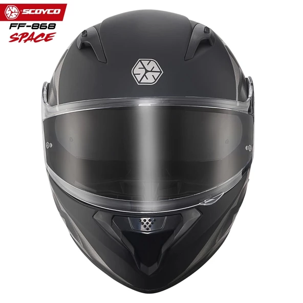 SCOYCO FF-868 SPACE MAT SİYAH-GRİ ÇENE AÇILIR GÜNEŞ VİZÖRLÜ KASK - 4