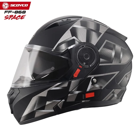 SCOYCO FF-868 SPACE MAT SİYAH-GRİ ÇENE AÇILIR GÜNEŞ VİZÖRLÜ KASK - 2
