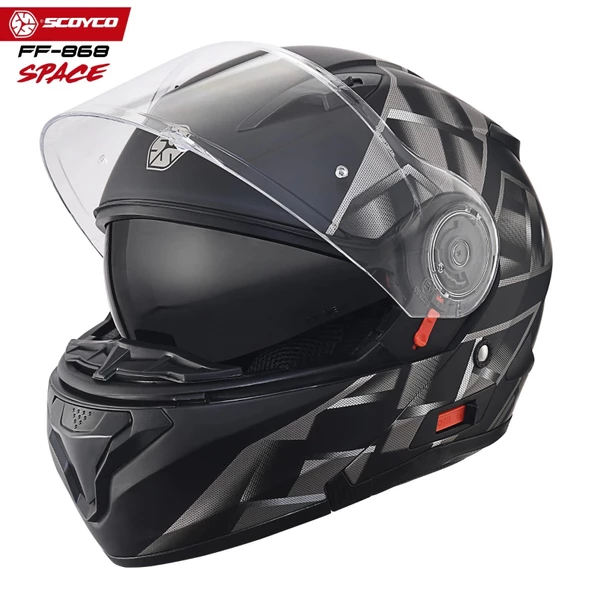 SCOYCO FF-868 SPACE MAT SİYAH-GRİ ÇENE AÇILIR GÜNEŞ VİZÖRLÜ KASK - 3