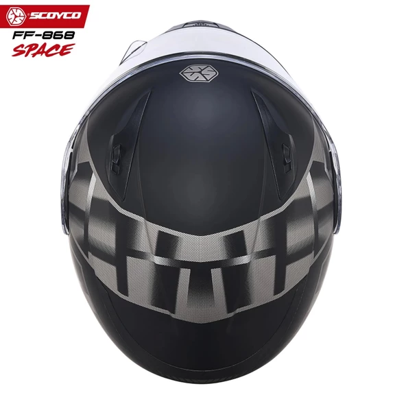 SCOYCO FF-868 SPACE MAT SİYAH-GRİ ÇENE AÇILIR GÜNEŞ VİZÖRLÜ KASK - 6
