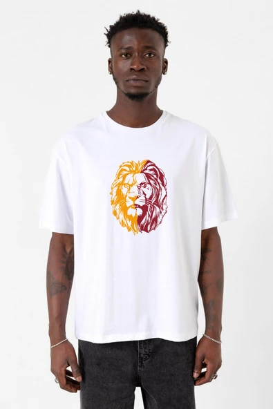 Sarı Kırmızı Aslan Beyaz Erkek Oversize Tshirt
