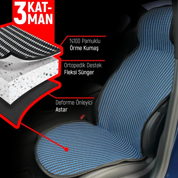 Volvo XC90 Uyumlu Koltuk Kılıfı Minder Çizgili Siyah Mavi 2+1 Ön Arka Set - 3
