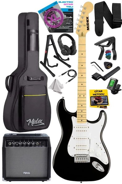 Midex RPH-40WB-35AMP 35W Şarjlı BT Amfili Elektro Gitar Seti HSH Manyetik Maple Klavye