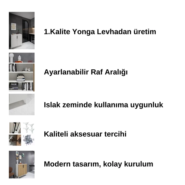 Erc Zula Çok Amaçlı Dolap, Ayakkabılık, Kitaplık Safir Meşe Dış Kapak - 5