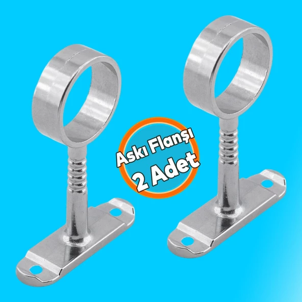 (2 ADET) Askı Flanşı Oval Dolap Boru Sabitleme Kıyafet Elbise Askı Flanş Aparatı Krom 75x25 mm