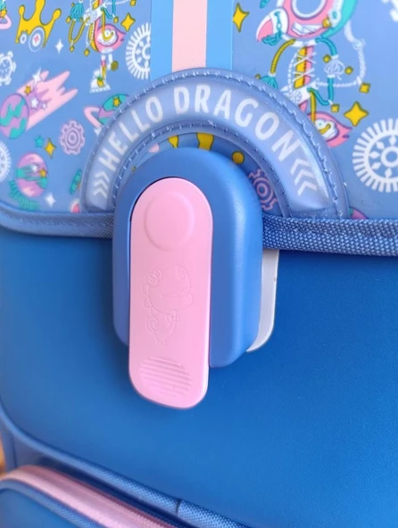 Hello Dragon Okul Çantası Omurga Koruyucu Mavi Pembe - Resim 3