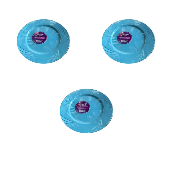 Kullan At Parti Davet Sunum Servis Plastik Sert Mika Tabak - 26 Cm. - Turkuaz - 6 Adetlik 3 Paket