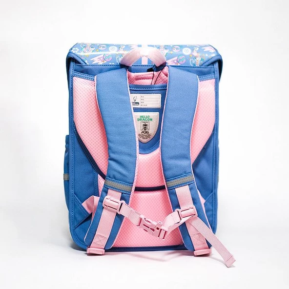 Hello Dragon Okul Çantası Omurga Koruyucu Mavi Pembe - Resim 4
