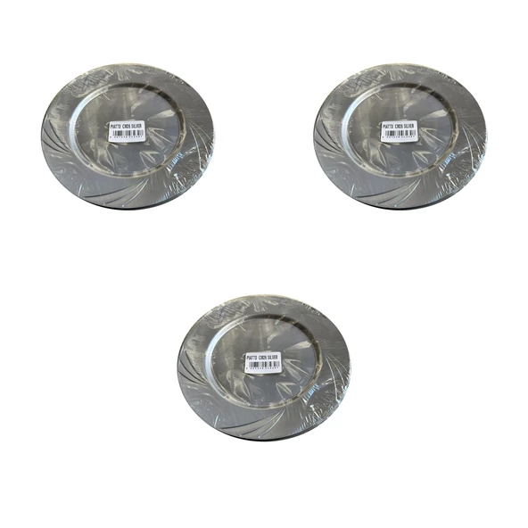 Kullan At Parti Davet Sunum Servis Plastik Sert Mika Tabak - 26 Cm. - Gümüş - 6 Adetlik 3 Paket ürün görseli 1