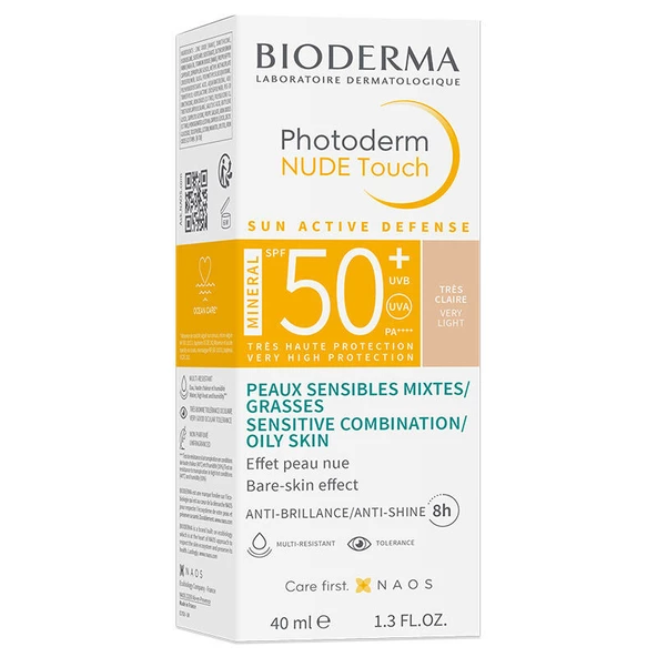 BIODERMA PHOTODERM NUDE TOUCH MINERAL CLAIRE VERY LIGHT SPF50+ 40ML